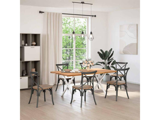 Table à manger marron clair bois de chêne massif rectangulaire XNSM78399