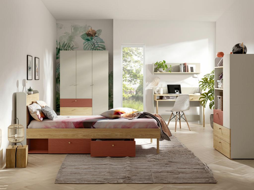 Armoire Meublori 100 Meublori - Beige - Chêne 185x120x60cm