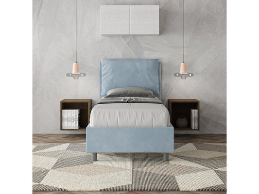 Lit Meublori avec sommier rembourré 80x200 microfibre bleu clair