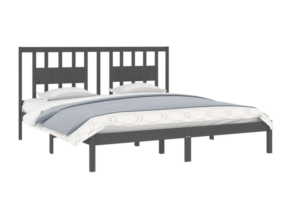 Cadre de lit sans matelas gris bois massif 200x200 cm