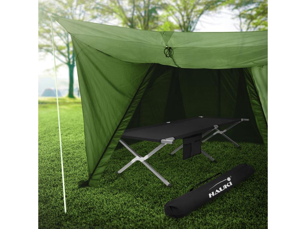 XL lit de camping pliant métal noir 210cm avec sac de transport lit invité 150kg GSHP61514