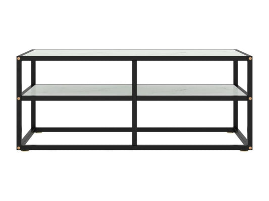 Meuble TV noir avec verre marbre blanc 100x40x40 cm