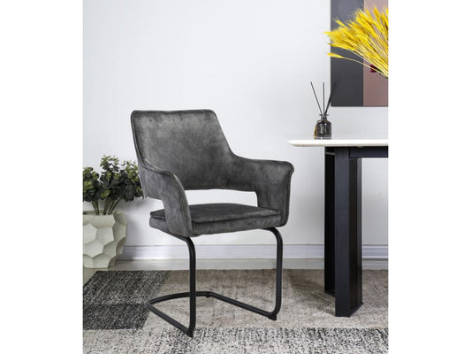 Set of 2 chairs in dark grey fabric with black metal legs - Meublori