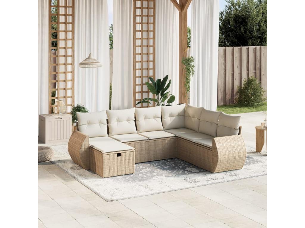 Salon de jardin avec coussins 7 pcs beige résine tressée VEBS25835