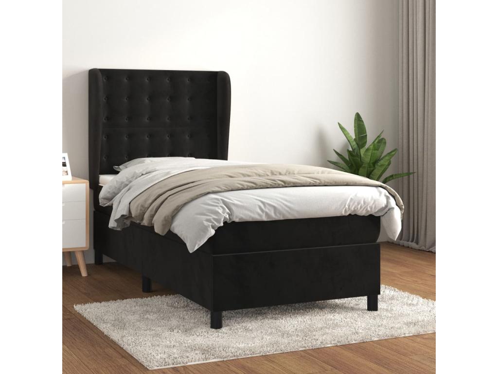 Sommier à Meublori de lit avec matelas Noir 100x200 cm Velours