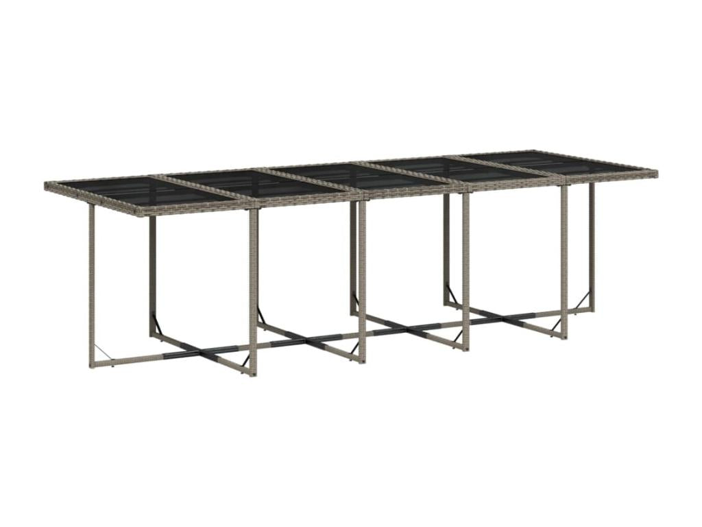 Ensemble à manger de jardin 15 pièces coussins gris résine tressée