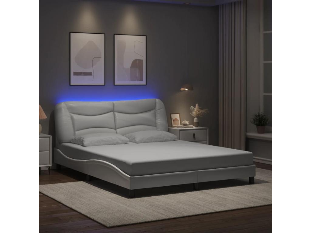 Cadre de lit avec LED sans matelas blanc 160x200 cm