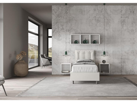 Lit rembourré en simili cuir blanc Meublori sans sommier 80x210