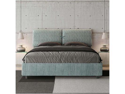 Lit sans sommier rembourré 160x210 tissu Meublori 7 bleu clair Meublori