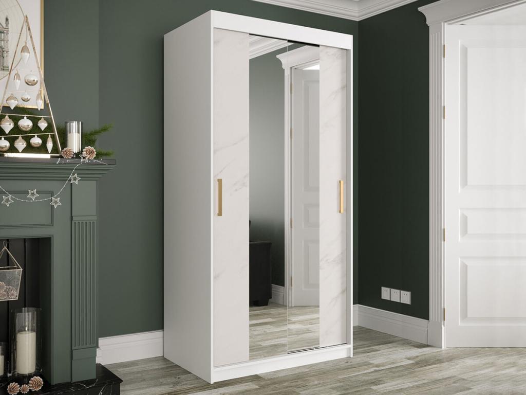 Armoire Laviecasa 252 Mat blanc - Marbre blanc 200x100x62cm Portes d'armoire Glissement KVZF80818