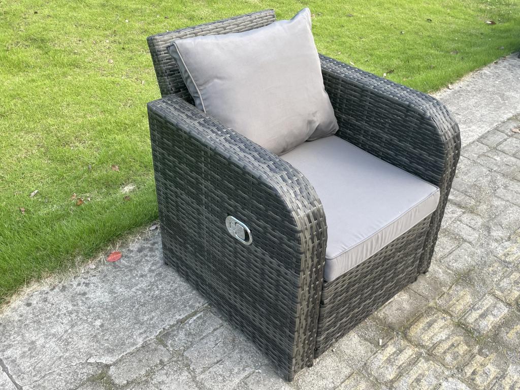 Ensemble de meubles de jardin en rotin ave Table à manger réglable en hauteur Chaises inclinable Tabourets Canapé d'amour MéMeublori gris foncé