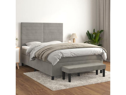 Lit à sommier tapissier et matelas Gris clair 140x190cm Velours YKKV79685