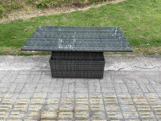 Ensemble de meubles de jardin en rotin ave Table à manger réglable en hauteur Chaises inclinable Tabourets Canapé d'amour MéMeublori gris foncé