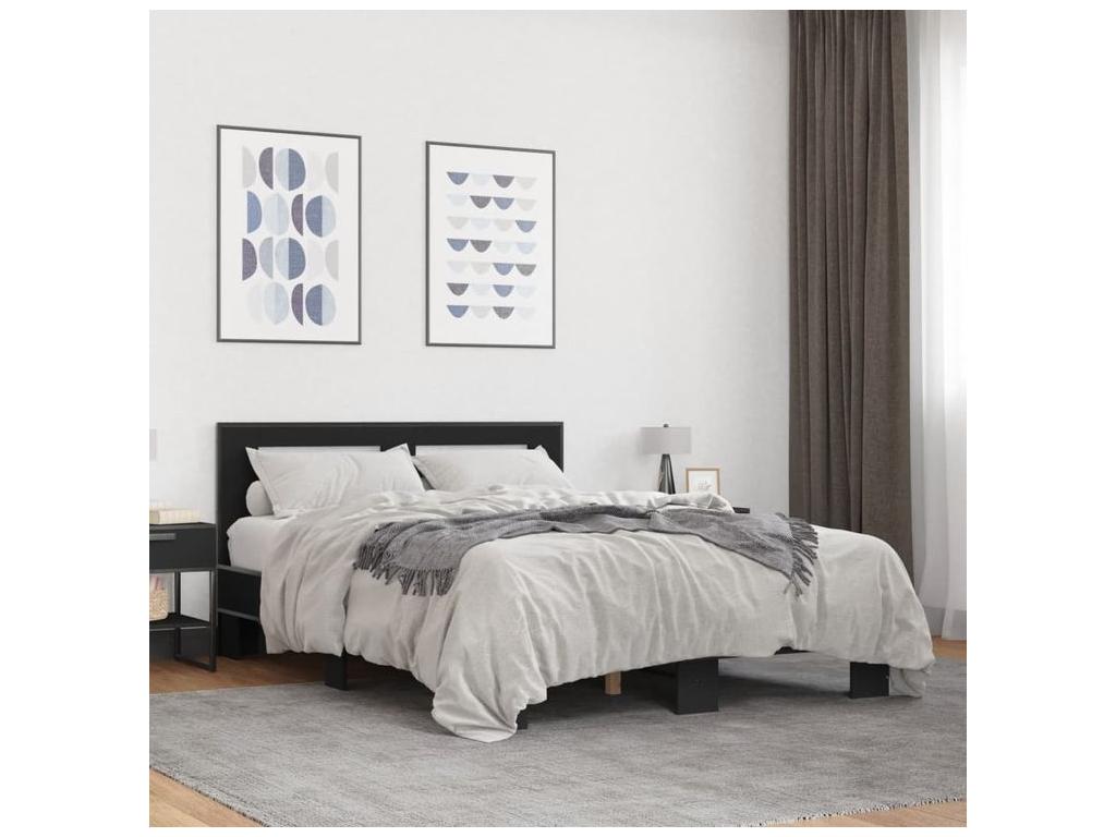 Cadre de lit noir 120x200 bois d'ingénierie et métal