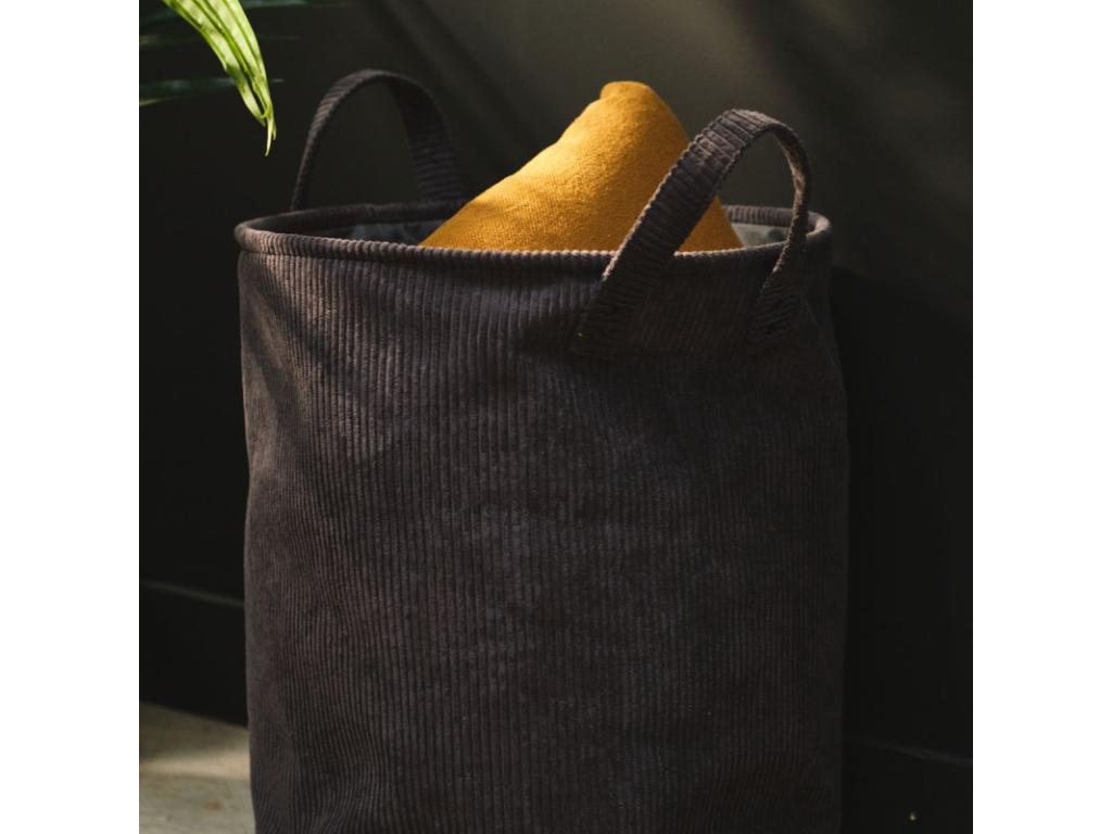 Cosy corduroy laundry basket - Charcoal grey - D 40 x H 45 cm