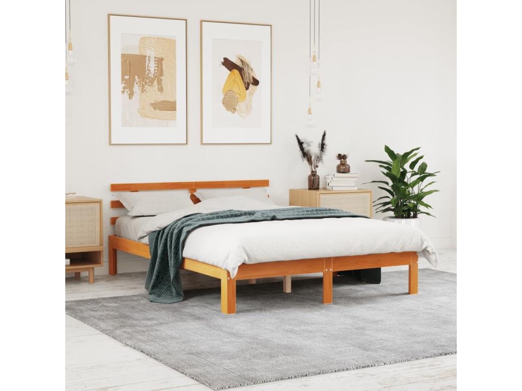 Cadre de lit sans matelas cire marron 140x200cm bois pin massif