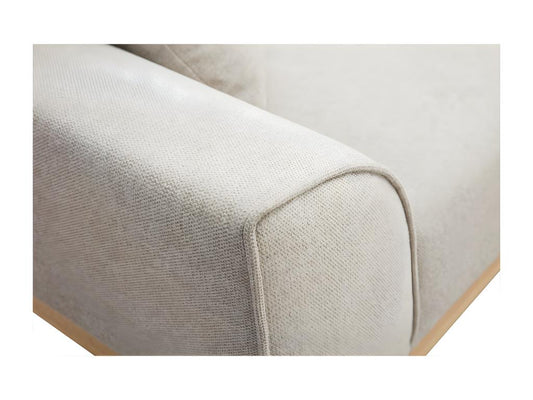Canapé scandinave 3 places en tissu effet velours texturé beige et bois clair Meublori
