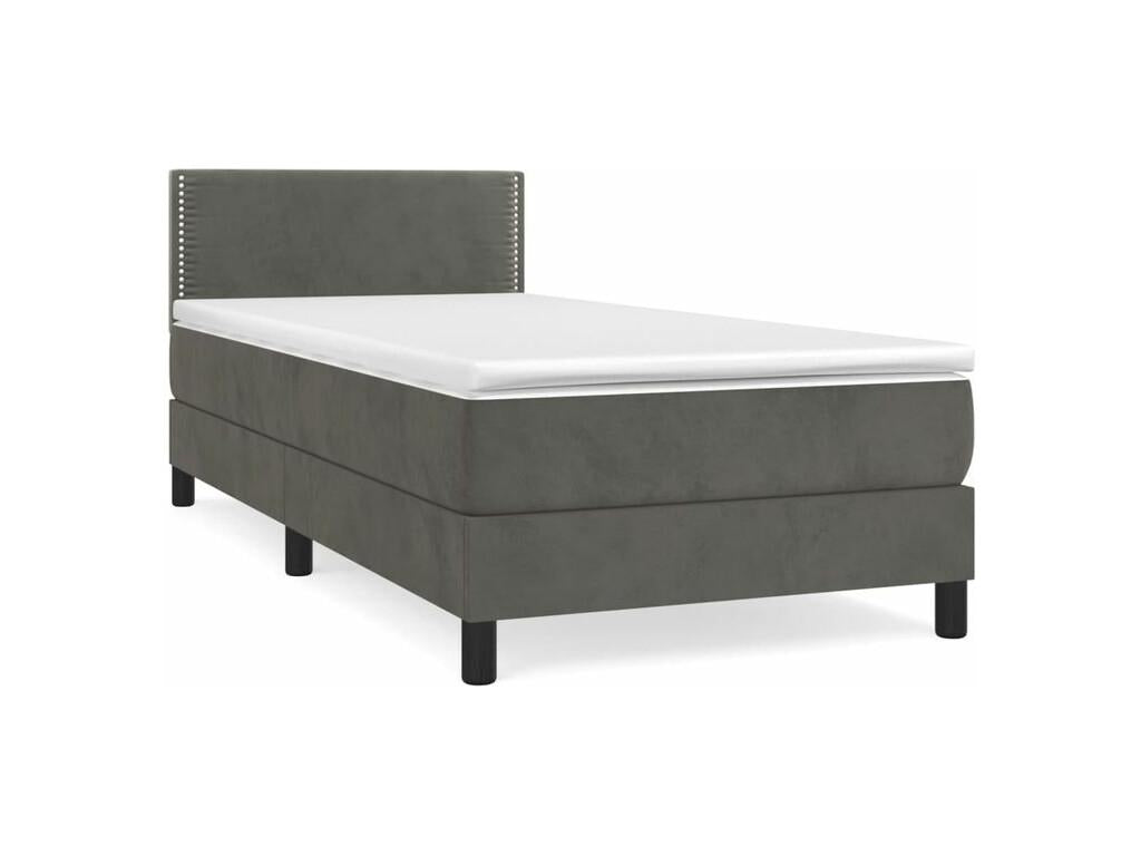 Sommier à Meublori de lit et matelas Gris foncé 90x200 Velours