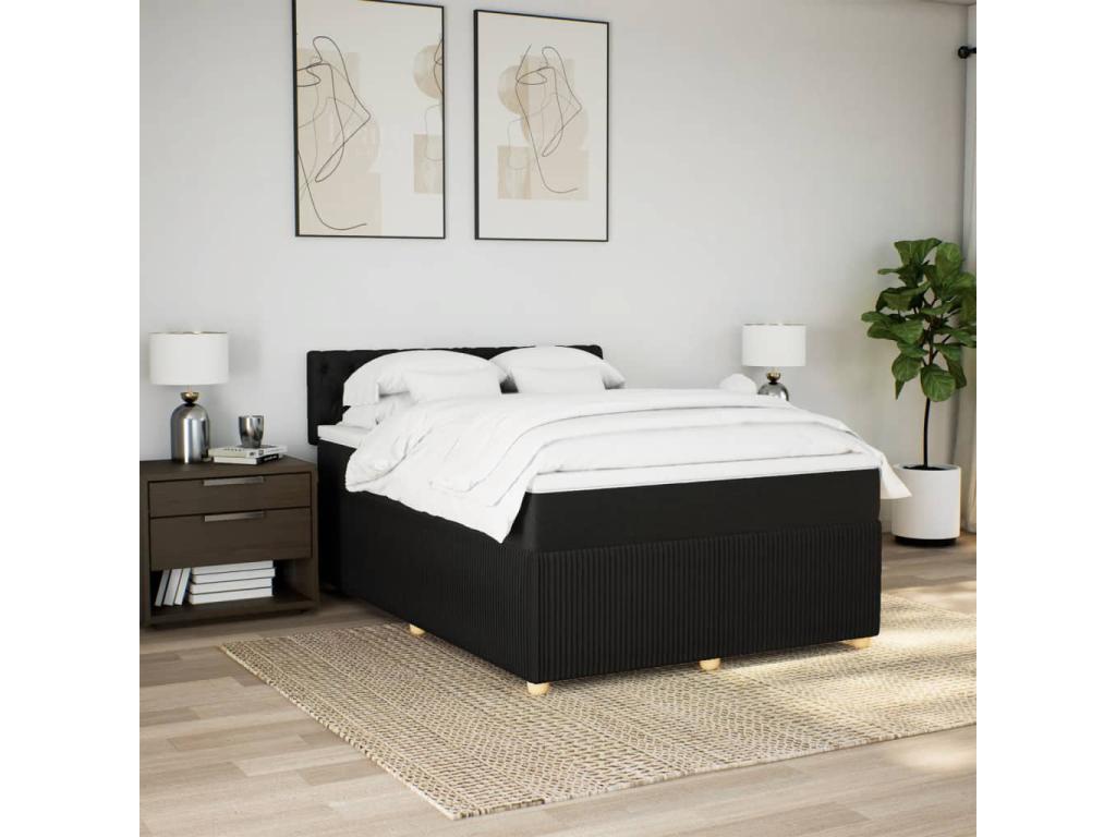 Sommier à Meublori de lit avec matelas Noir 140x190 cm Tissu