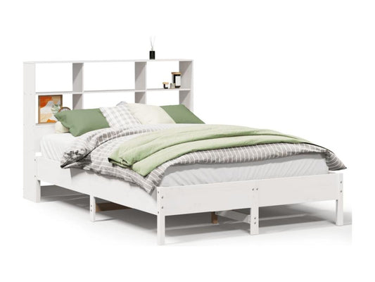 Lit bibliothèque sans matelas blanc 160x200 cm bois pin massif UBAN78179