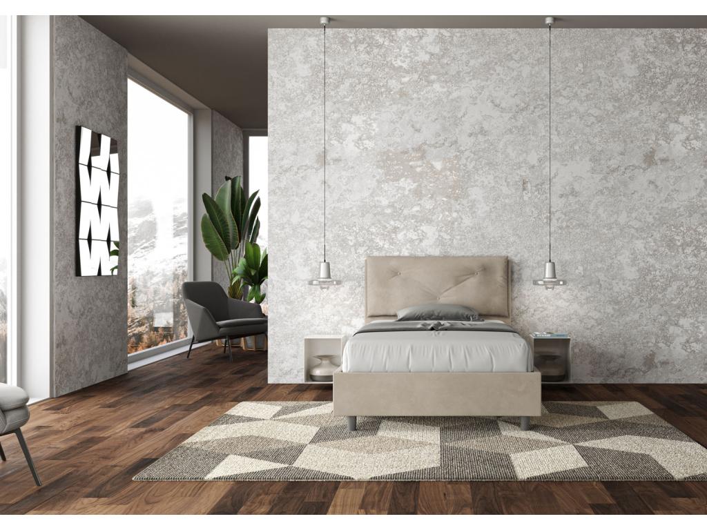 Lit 1 place et demi sans sommier rembourré 120x200 microfibre sable Meublori Large