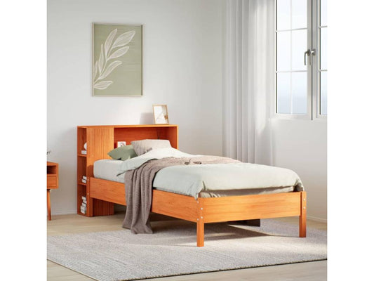 Lit bibliothèque sans matelas cire marron 75x190 cm pin massif ORQG23061
