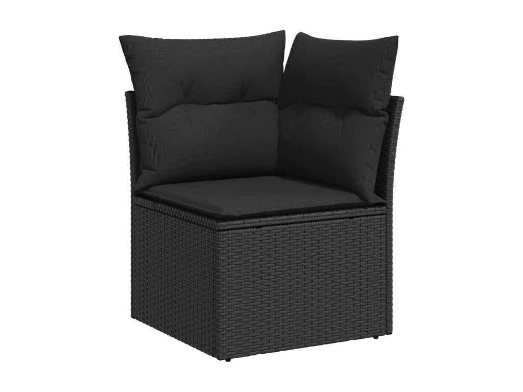 Salon de jardin 7 pcs avec coussins noir résine tressée BFMZ31159