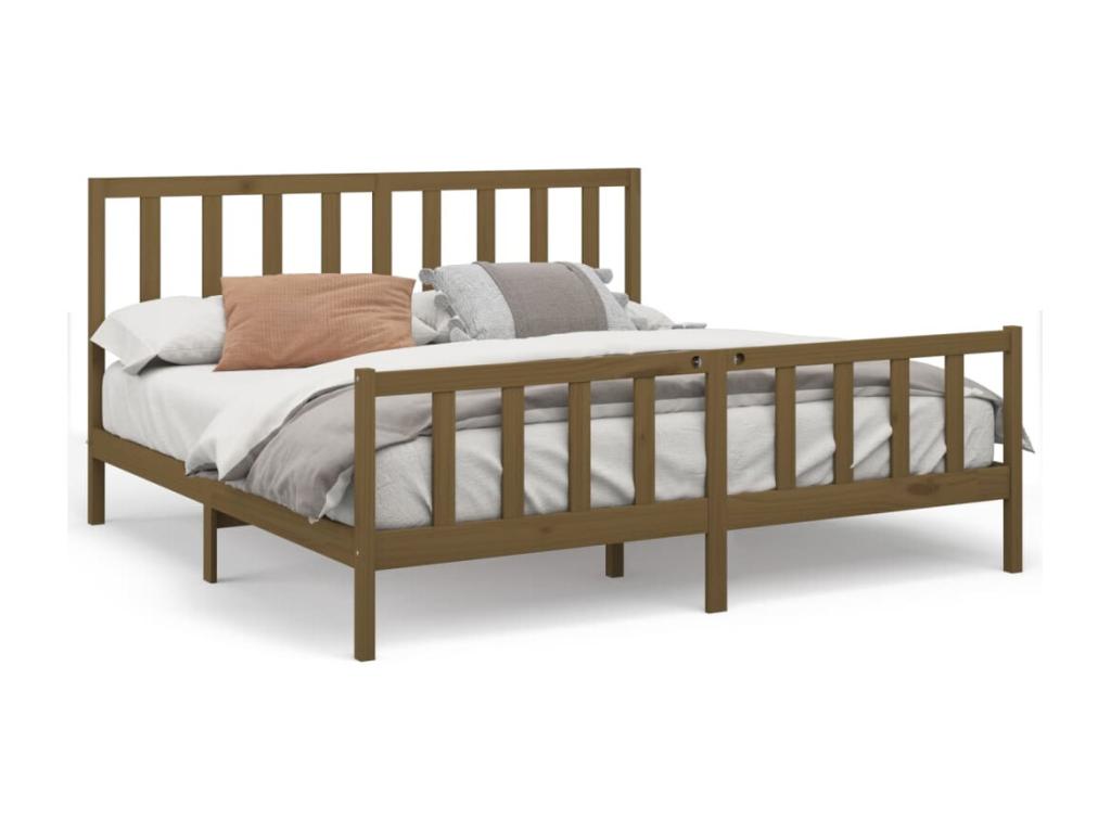 Bed frame without mattress, honey brown, 200x200cm, solid pine wood