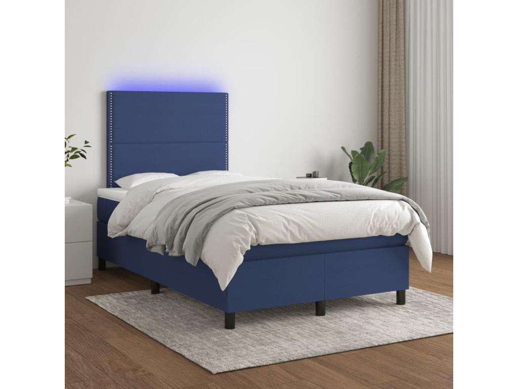 Sommier à Meublori de lit matelas et LED bleu 120x190 tissu