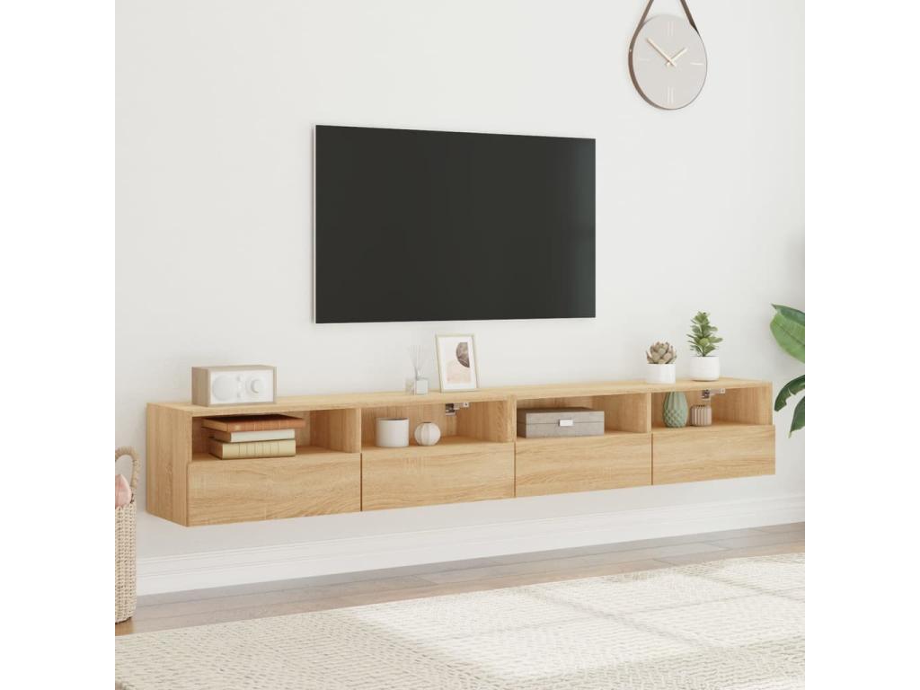 2-piece wall-mounted TV units, oak finish, Meublori, 100x30x30cm, engineered wood