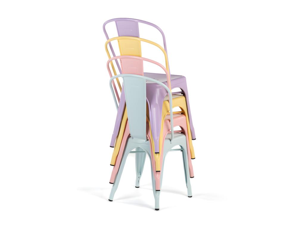 Chaise industrielle avec accoudoirs acier brillant et assise en bois massif naturel Meublori-Couleur Rouge