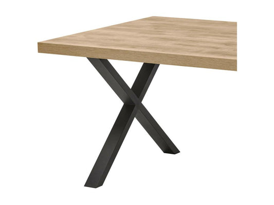 Meublori - Table 170cm Aspect Bois Piètement X Métal Poudré Noir