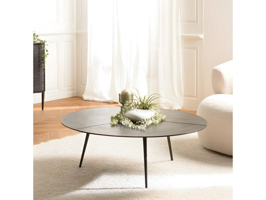 Meublori - Table basse ronde 100x100cm en aluminium noir mat