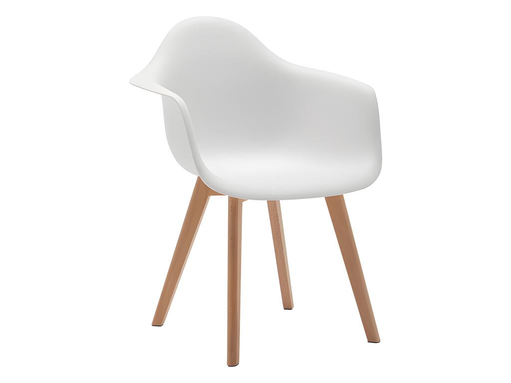 Lot de 6 chaises avec accoudoirs VIXI - Polypropylène et Hêtre - Blanc