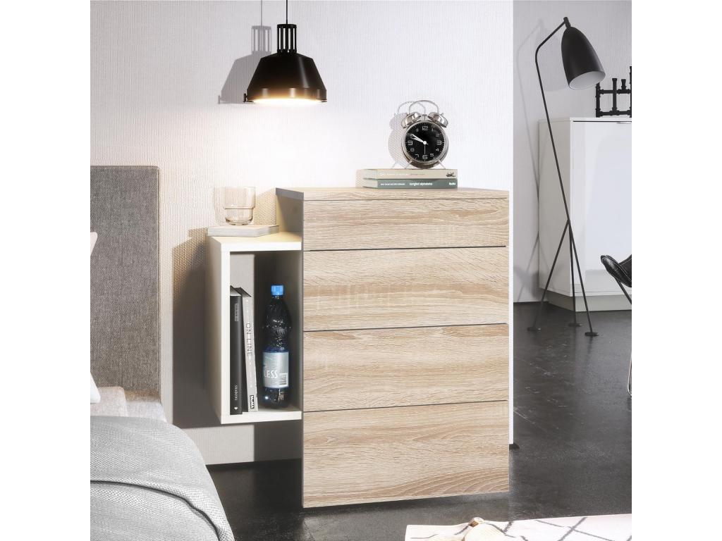 Table De Chevet Blanc Mat Et Chêne lxhxp 60x63x36