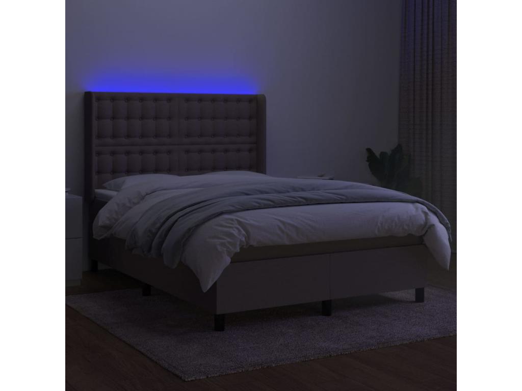 Sommier tapissier avec matelas et LED Meublori 140x190 cm Tissu