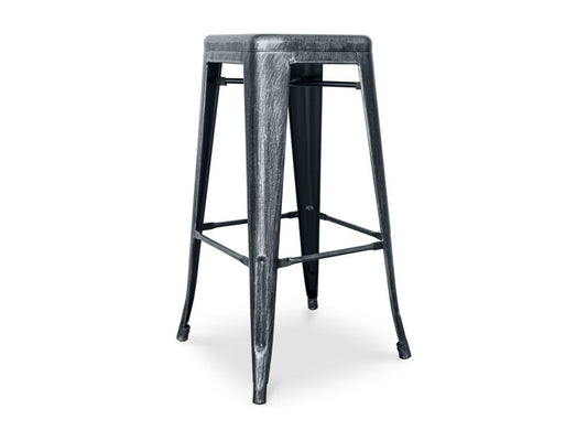 Tabouret haut acier vintage renforcé Meublori 76cm --Couleur Acier argenté