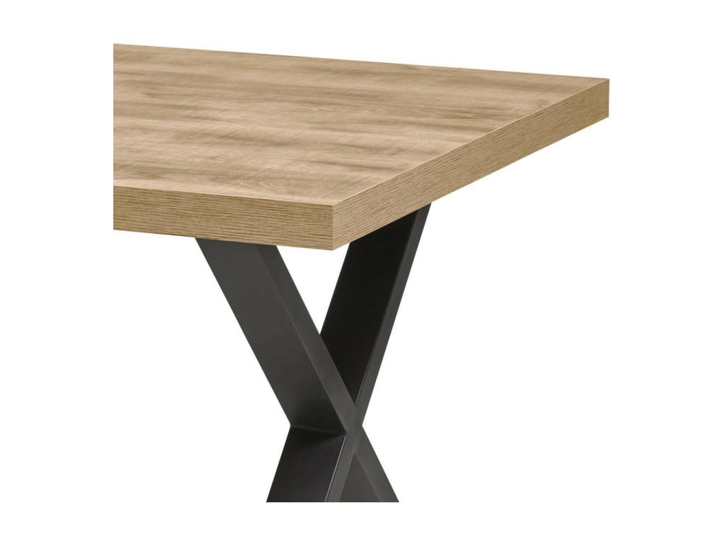 Meublori - Table 170cm Aspect Bois Piètement X Métal Poudré Noir