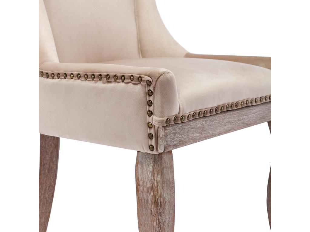 Lot de 6 chaises en velours - avec pieds en bois massif - beige