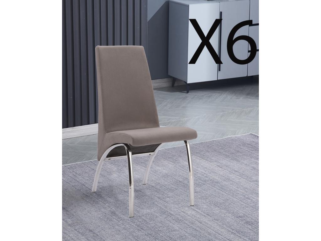 Lot de 6 chaises de salle à manger en jarama coloris gris avec pieds coloris chromé - Longueur 44 x profondeur 61 x hauteur 95 cm