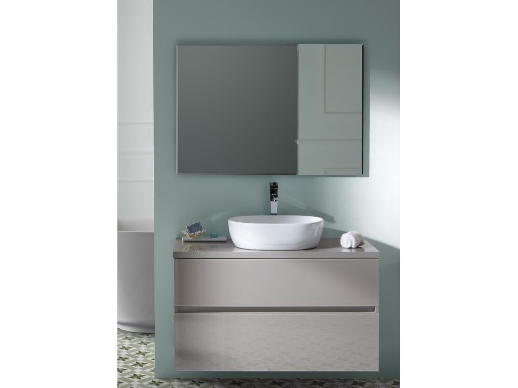 Bathroom vanity unit in Meublori color with countertop ceramic mirror basin - Length 100 x Depth 46 x Height 56 cm