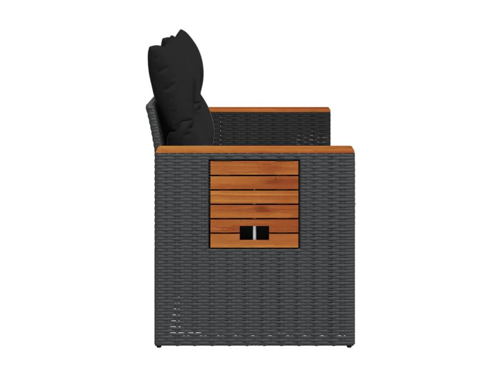 Canapé de jardin avec coussins 2 places noir résine tressée