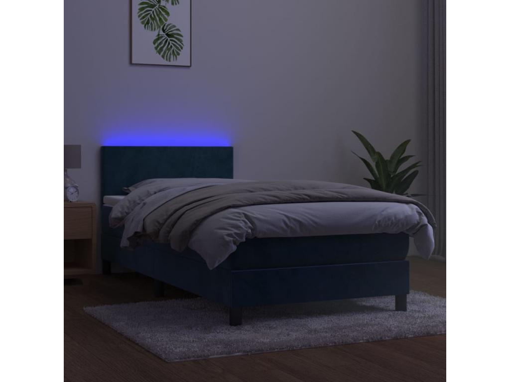 Sommier à Meublori de lit avec matelas et LED Bleu foncé 80x200cm