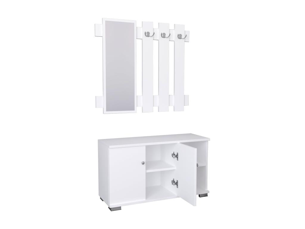 Meublori Banc en bois 2 pièces Armoire à chaussures Étagère à chaussures Porte-manteau Meuble d'entrée Gados XL blanc