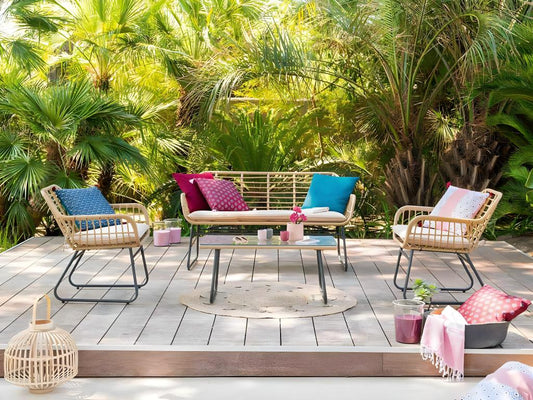 Salon de jardin en résine tressée Laviecasa Sésame avec table basse rectangulaire - 4 places - Laviecasa LZZA32931