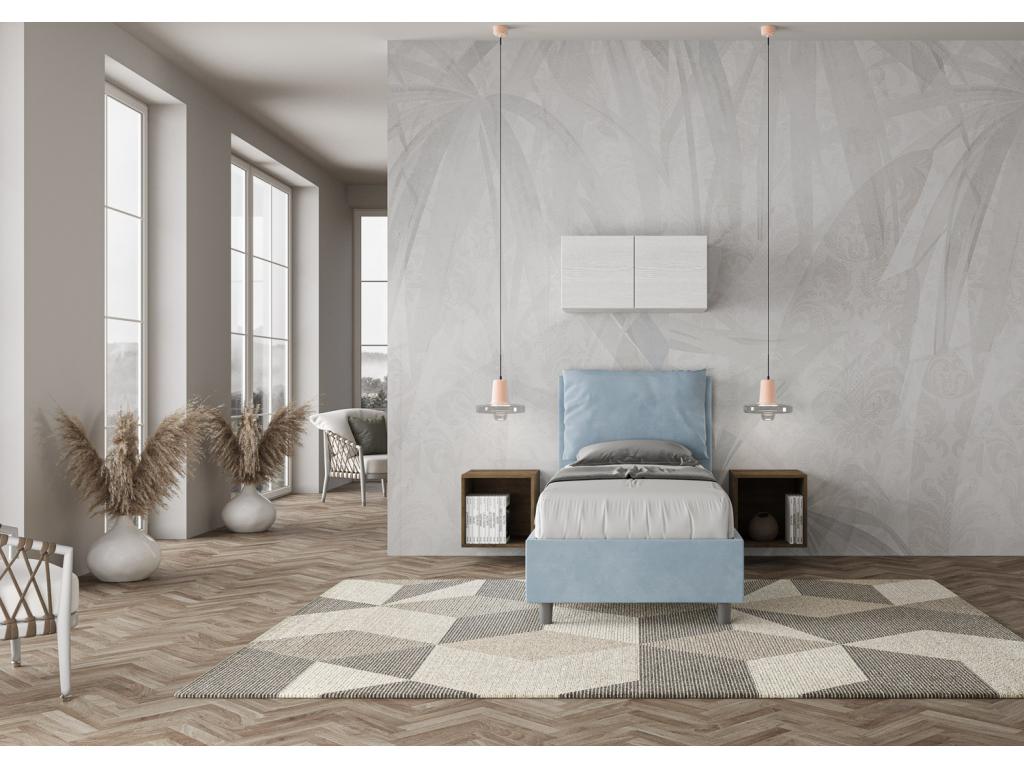 Lit Meublori avec sommier rembourré 80x200 microfibre bleu clair