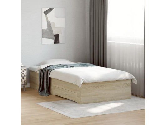 Cadre de lit et tiroirs chêne Meublori 90x190cm bois d'ingénierie