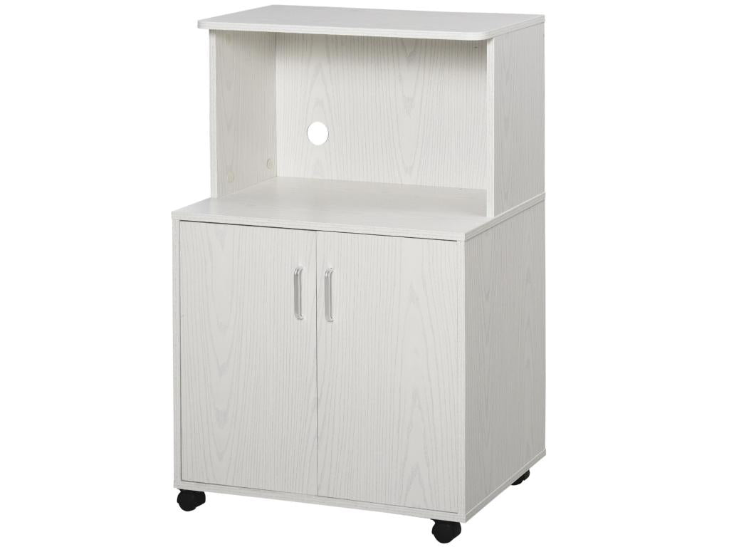Chariot Meublori micro-ondes placard 2 portes - dim- 60.4L x 40.3l x 97H cm - blanc