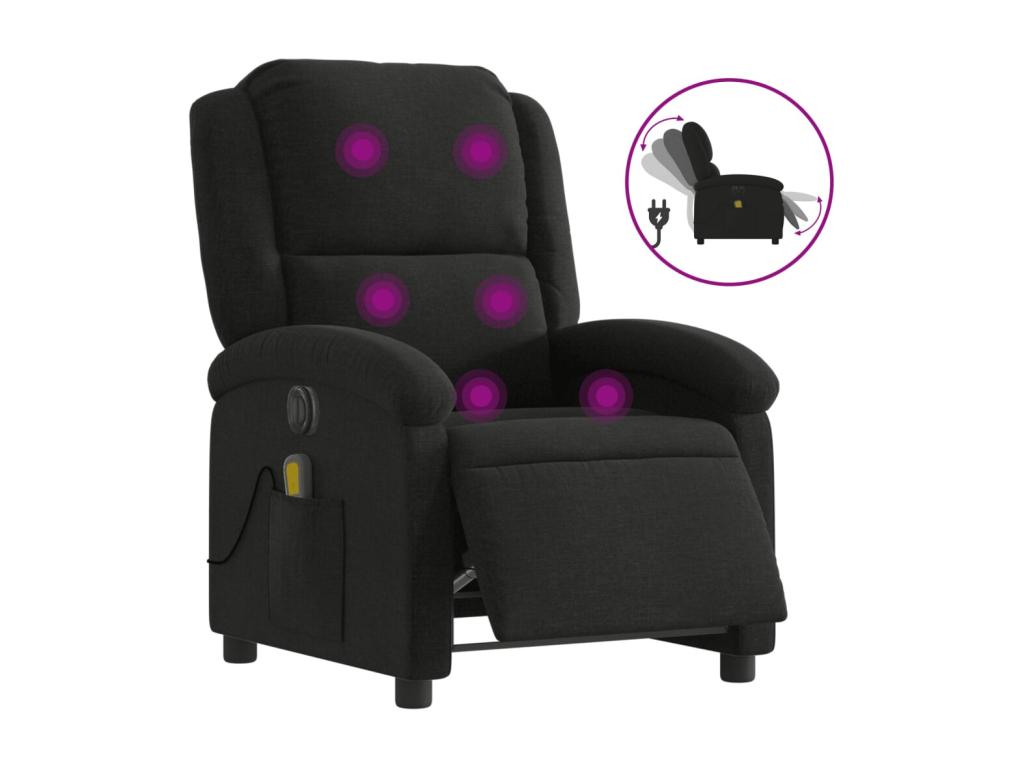 Fauteuil massant inclinable électrique Noir Tissu