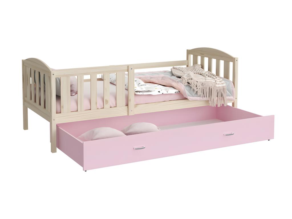 Lit Gigogne Meublori 90x190 Pin - rose Livré avec sommiers tiroir et matelas en mousse de 7cm